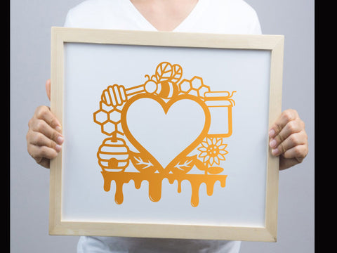 Bee Honey Heart Shape Paper cut SVG Johan Ru designs 