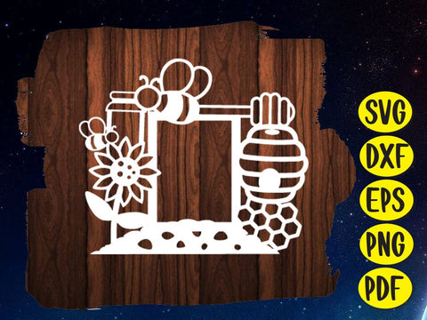 Bee Honey Rectangular Frame Paper cut SVG Johan Ru designs 