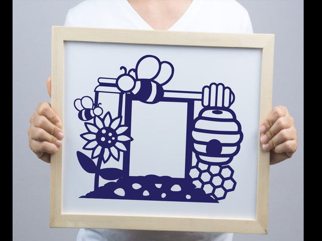 Bee Honey Rectangular Frame Paper cut SVG Johan Ru designs 