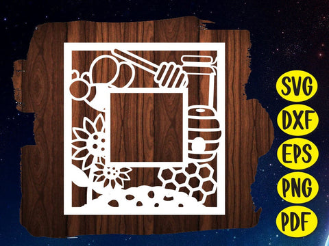 Bee Honey Rectangular Frame Paper cut SVG Johan Ru designs 