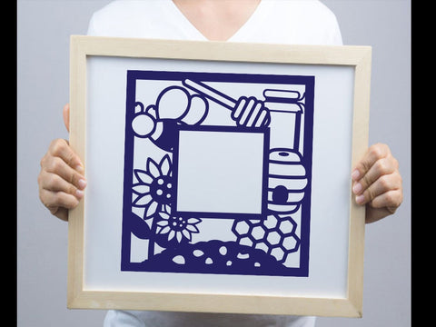 Bee Honey Rectangular Frame Paper cut SVG Johan Ru designs 