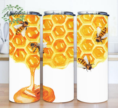 Bee Honeycomb Tumbler Wrap PNG, 20oz Skinny Tumbler Wraps Sublimation AdriOP 