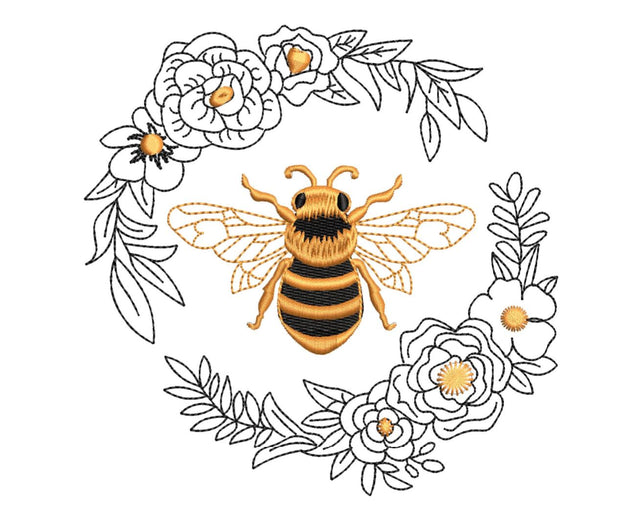 Bee in floral wreath Machine Embroidery Design Embroidery/Applique DESIGNS Canada Embroidery 