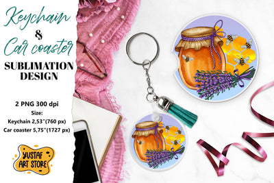 Bee Keychain sublimation. Bee Car coaster sublimation. Sublimation Yustaf Art Store 