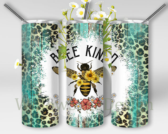 Bee Kind 20oz Skinny Tumbler, Bee Sublimation Design, Bee Sunflower Png, Queen Bee Design Png, Leopard Turquoise Tumbler Wrap, Instant Download Sublimation WillowSageDesign 