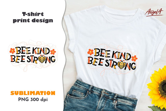 Bee kind. Bee sublimation designs. Handwritten PNG file SVG Angelina Semenova 