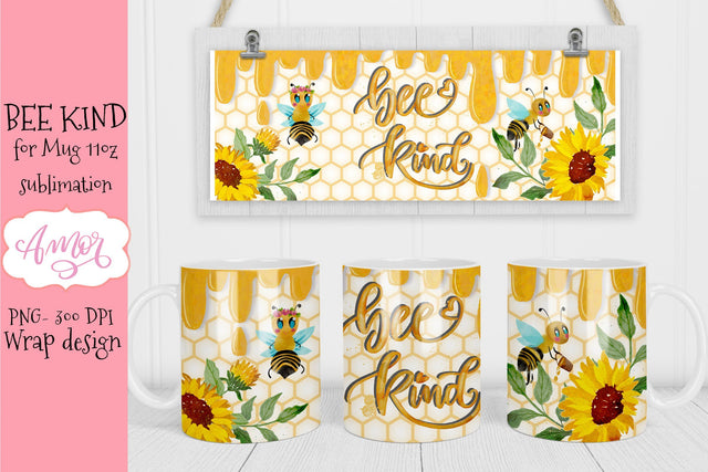 Bee kind design for mug sublimation 11oz Sublimation Amorclipart 