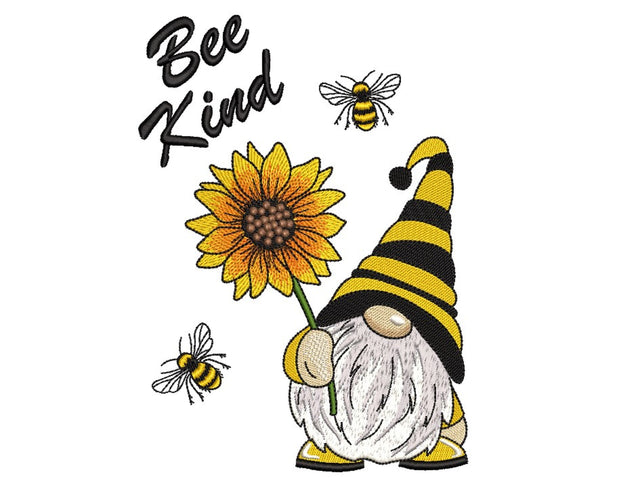 Bee Kind Gnome Embroidery Design, 4 sizes Embroidery/Applique DESIGNS Nino Nadaraia 