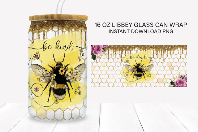 Bee Kind Libbey Glass Wrap PNG For Sublimation Sublimation BijouBay 