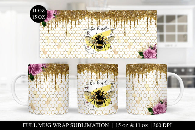 Bee Kind Mug Sublimation PNG - 11oz & 15oz Included Sublimation BijouBay 