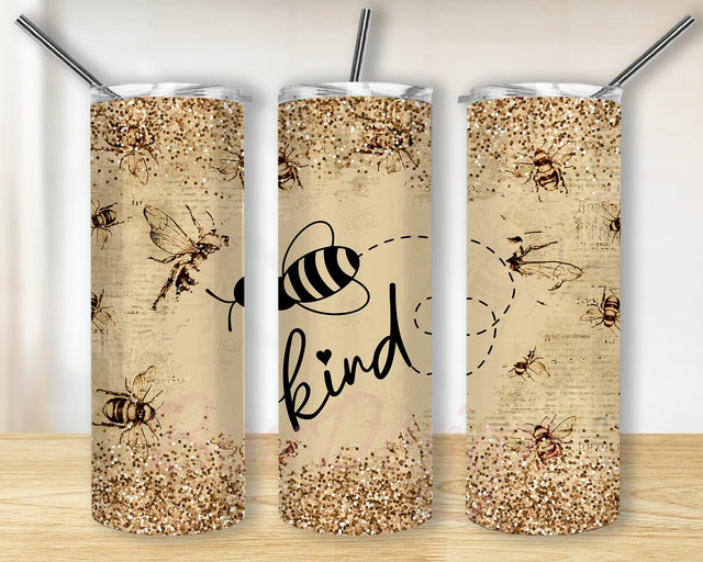 Bee Kind Quote 20oz Skinny Tumbler Png, Coffee Tumbler Template, Glitter Bee Kind Bees Tumbler, Cute Bee Tumbler, Christian Tumbler Sublimation BouDesign 
