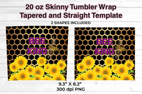 Bee Kind Sunflowers 20 oz Skinny Tumbler Wrap Sublimation Design Sublimation Sublimatiz Designs 