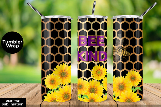 Bee Kind Sunflowers 20 oz Skinny Tumbler Wrap Sublimation Design Sublimation Sublimatiz Designs 