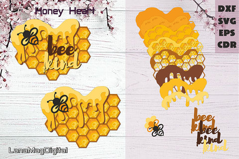 Bee kind svg Layered mandala Honey heart SVG Bee hive svg 3D Paper LanaMagDigital 