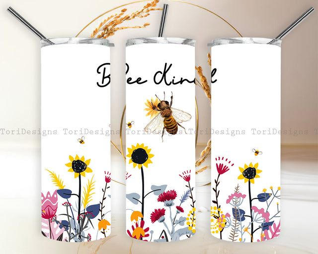 Bee Kind Wildflower Tumbler Wrap PNG Sublimation ToriDesigns 