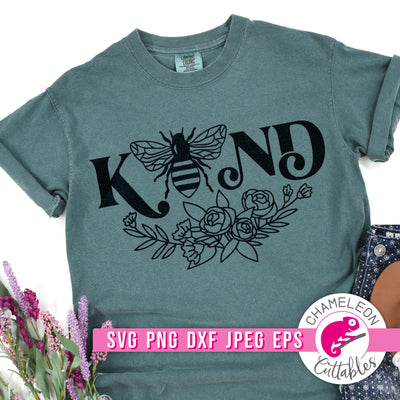 Bee kind with Flowers svg png dxf eps jpeg SVG Chameleon Cuttables 