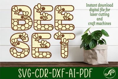 Bee letters alphabet set. 43 layered letters. SVG APInspireddesigns 