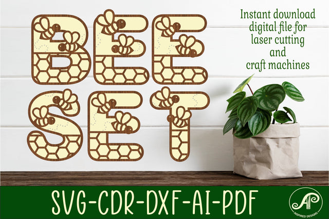 Bee letters alphabet set. 43 layered letters. SVG APInspireddesigns 