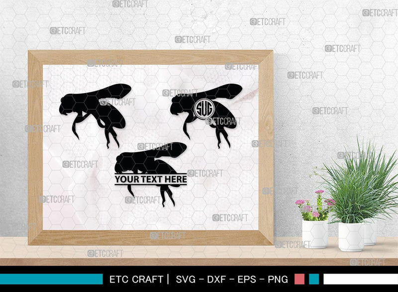 Bee Monogram, Bee Silhouette, Bee SVG, Beehive Svg, Bee Insect Svg ...
