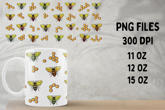 Bee mug sublimation design, Coffee mug sublimation wrap with honey bee Sublimation AnastasiyaArtDesign 