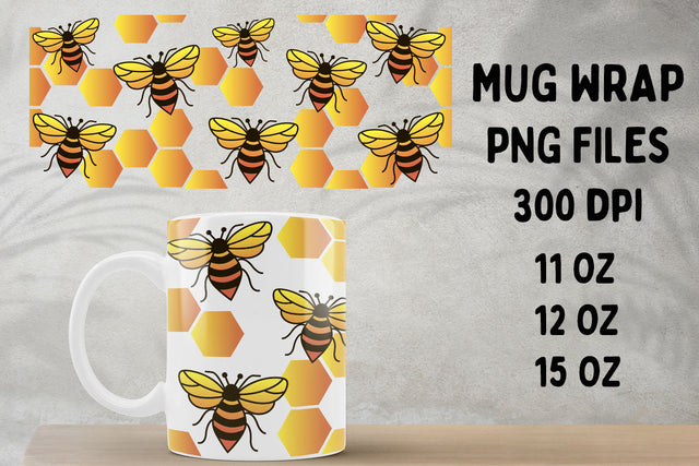 Bee mug sublimation wrap design, Coffee mug sublimation with bees png Sublimation AnastasiyaArtDesign 