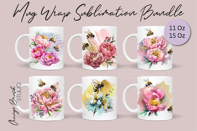 Bee Mug Wrap Bundle, Coffee Mug Sublimation Wrap Sublimation OrangeBrushStudio 