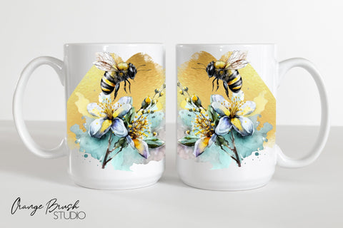 Bee Mug Wrap Bundle, Coffee Mug Sublimation Wrap Sublimation OrangeBrushStudio 