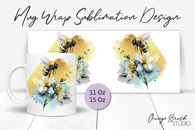 Bee Mug Wrap Sublimation Design, Coffee Mug Sublimation Wrap Sublimation OrangeBrushStudio 