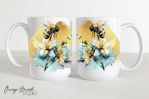 Bee Mug Wrap Sublimation Design, Coffee Mug Sublimation Wrap Sublimation OrangeBrushStudio 