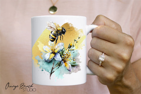Bee Mug Wrap Sublimation Design, Coffee Mug Sublimation Wrap Sublimation OrangeBrushStudio 