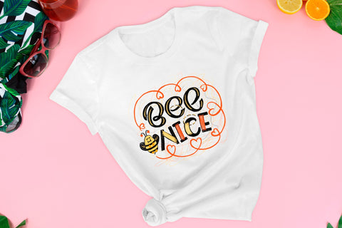 Bee nice puns. Bee sublimation designs. Handwritten PNG file SVG Angelina Semenova 