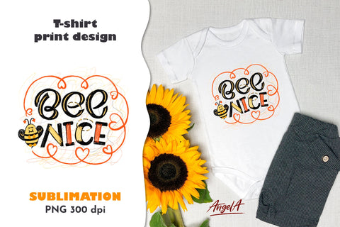 Bee nice puns. Bee sublimation designs. Handwritten PNG file SVG Angelina Semenova 
