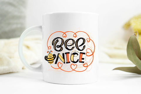 Bee nice puns. Bee sublimation designs. Handwritten PNG file SVG Angelina Semenova 