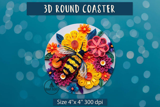 Bee png Round coaster | 3 d flower sublimation Sublimation Olga Boat Design 