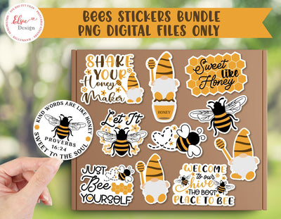 Bee PNG Stickers Bundle SVG Elsie Loves Design 