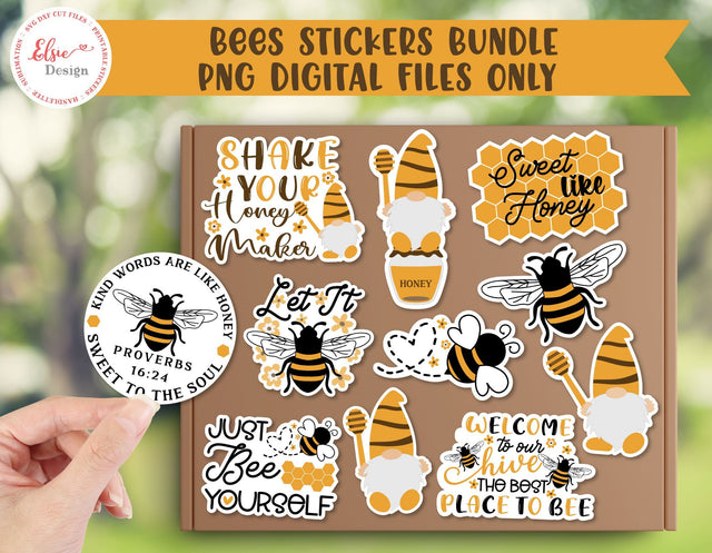 Bee PNG Stickers Bundle SVG Elsie Loves Design 