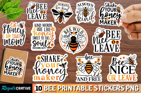 Bee Printable Stickers Bundle Sublimation Regulrcrative 