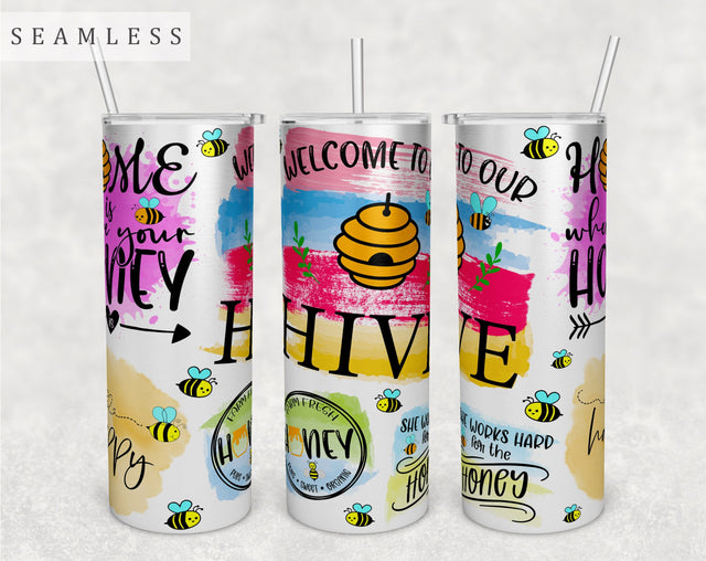 Bee Quotes Tumbler Wrap, 20 Oz Skinny Tumbler Bee Sayings Sublimation Design, Seamless Bee Tumbler PNG Sublimation HappyDesignStudio 
