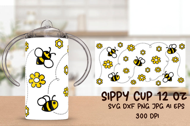 Bee Sippy Cup Tumbler Sublimation. 12 oz Sippy Kids Tumbler. SVG Samaha Design 