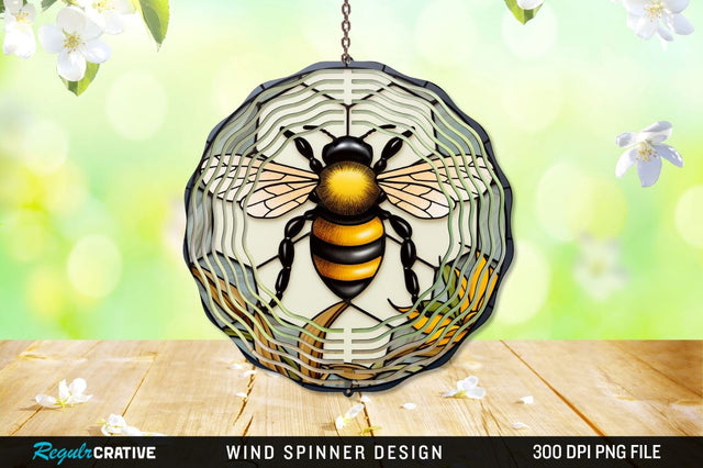 Bee Stained Glass Round Coaster Wind Spinner Sublimation Regulrcrative 