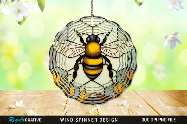 Bee Stained Glass Round Coaster Wind Spinner Sublimation Regulrcrative 