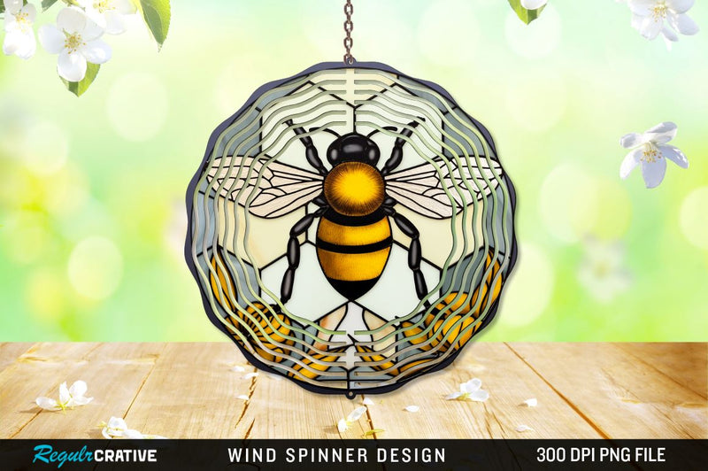 Bee Stained Glass Round Coaster Wind Spinner Sublimation Regulrcrative 