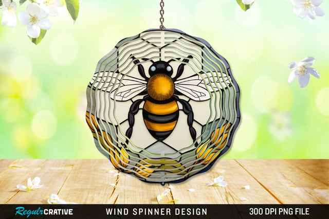 Bee Stained Glass Round Coaster Wind Spinner Sublimation Regulrcrative 