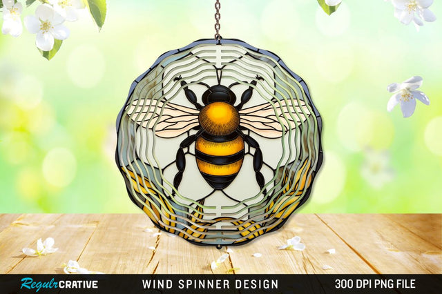 Bee Stained Glass Round Coaster Wind Spinner Sublimation Regulrcrative 
