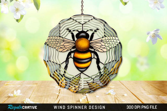 Bee Stained Glass Round Coaster Wind Spinner Sublimation Regulrcrative 