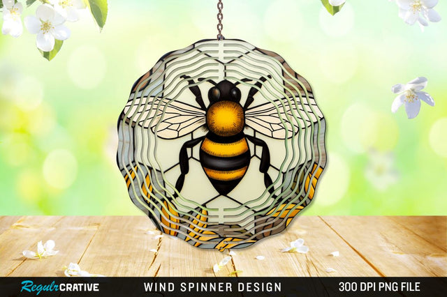 Bee Stained Glass Round Coaster Wind Spinner Sublimation Regulrcrative 