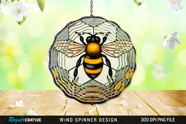 Bee Stained Glass Round Coaster Wind Spinner Sublimation Regulrcrative 