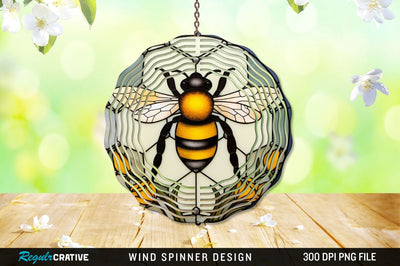 Bee Stained Glass Round Coaster Wind Spinner Sublimation Regulrcrative 