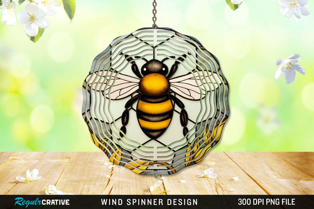 Bee Stained Glass Round Coaster Wind Spinner Sublimation Regulrcrative 