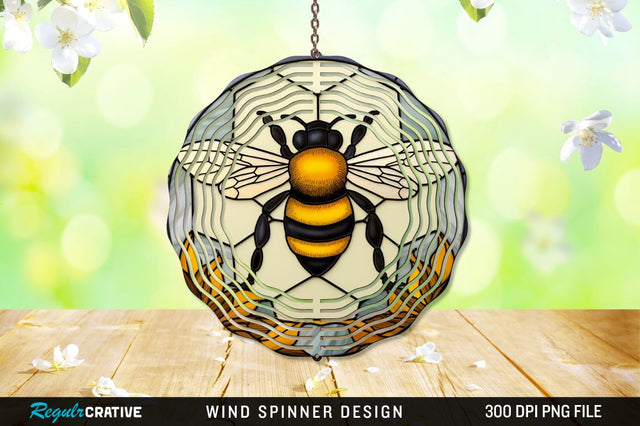 Bee Stained Glass Round Coaster Wind Spinner Sublimation Regulrcrative 